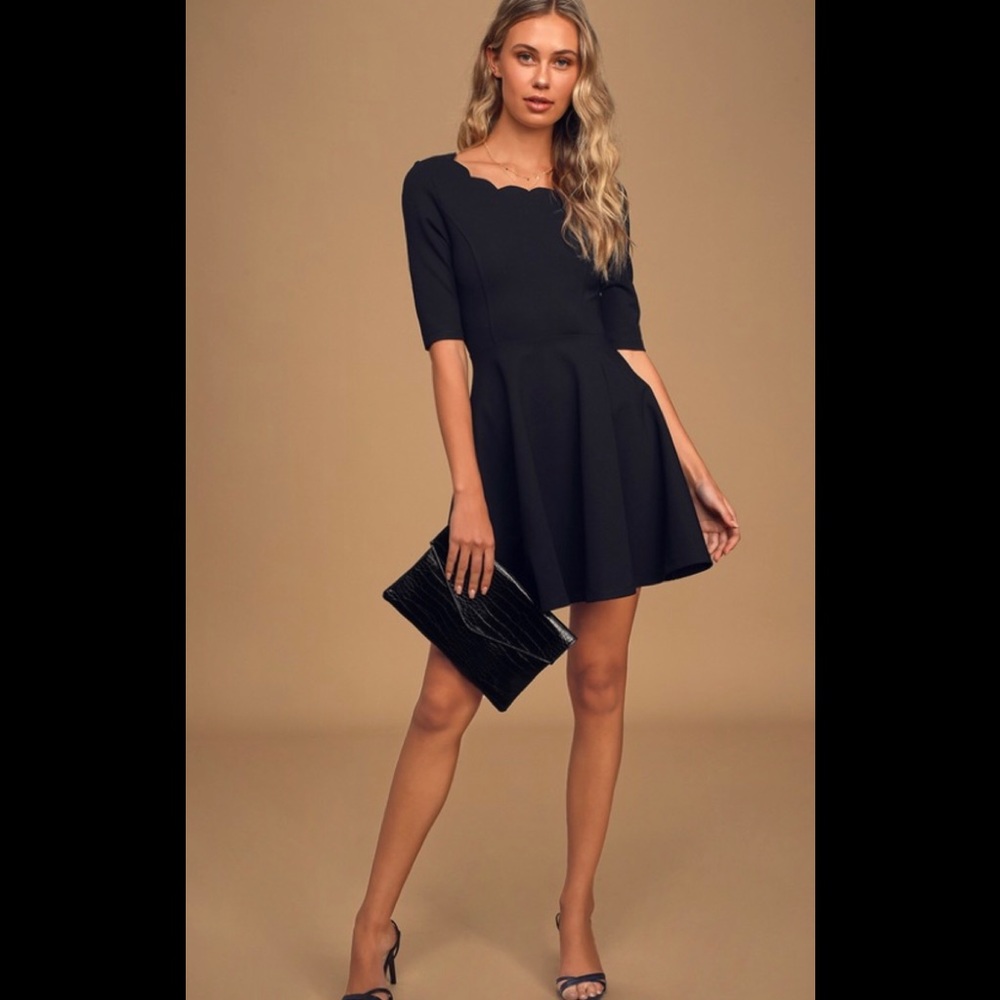 LULUS Tip The Scallops Black Skater Dress